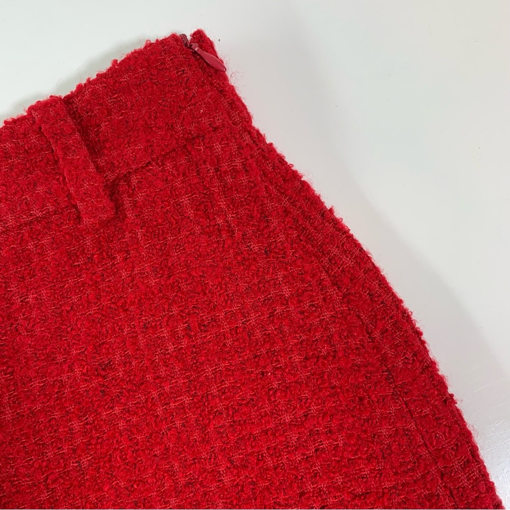 ZARA Tweed Mini Skirt Red Slit With Belt Loops Women’s US XS EUC Textured Fabric - Picture 13 of 15
